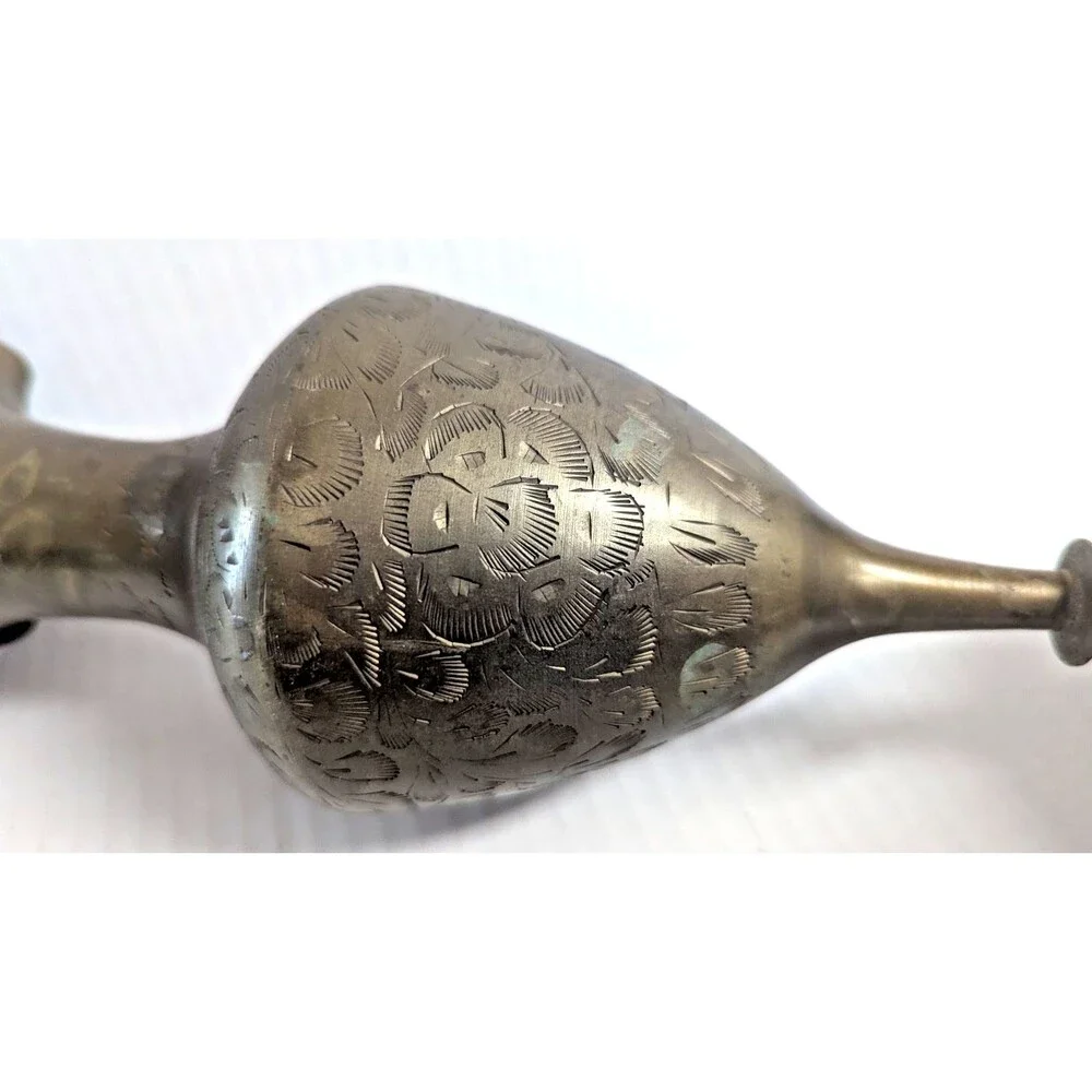 Brass Ruffle Top Bud Vase 11-in Etched Design Vintage 1950s India Bohemian Gift